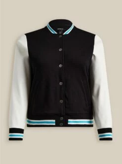 Fleece Faux Leather Sleeve Varsity Bomber Jacket -Clothing Shop 19673503 00684 flat