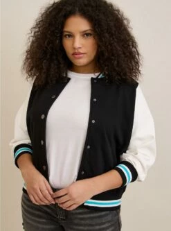 Fleece Faux Leather Sleeve Varsity Bomber Jacket