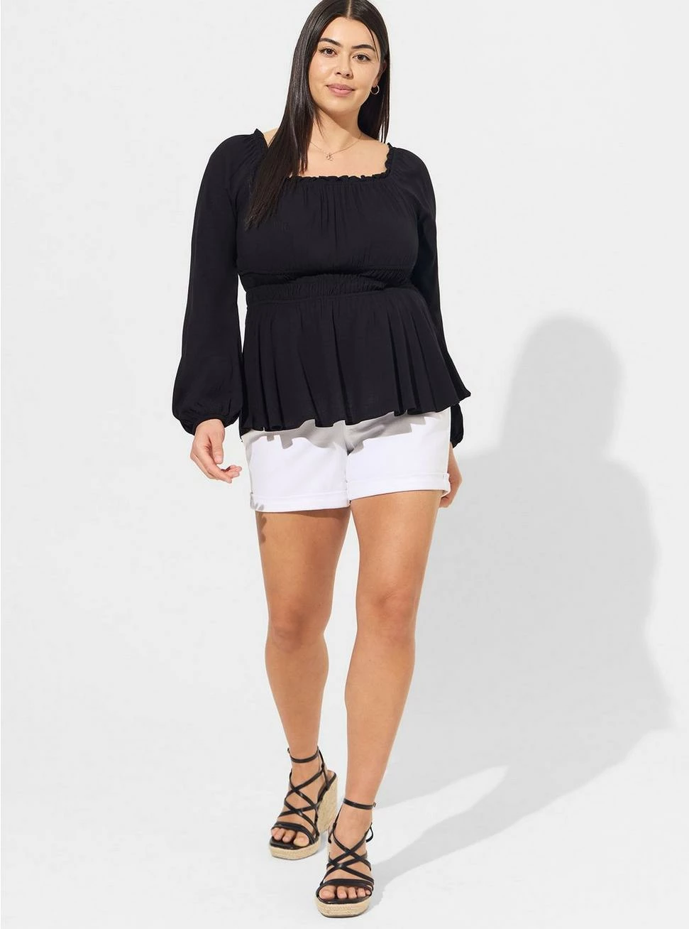 Rayon Slub Waist Detail Blouson Sleeve Top 2 Rayon Slub Waist Detail Blouson Sleeve Top - Image 2