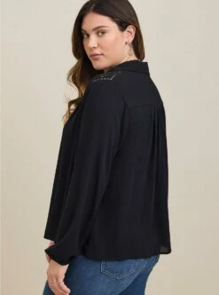 Madison Shirring And Embroidered Long Sleeve Shirt -Clothing Shop 40030128 00684 av2