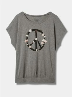 Moon Phase Relaxed Fit Super Soft Slub Crew Neck Dolman Banded Foil Tee