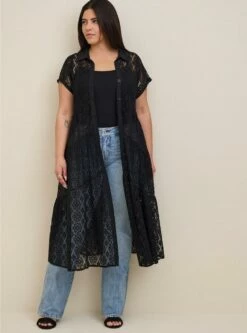 Mixed Lace Shirt Maxi Kimono -Clothing Shop 40055223 00684 av3