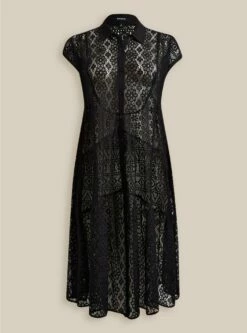 Mixed Lace Shirt Maxi Kimono -Clothing Shop 40055223 00684 flat