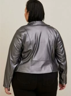 Faux Leather Metallic Moto Jacket -Clothing Shop 40055350 01203 av2