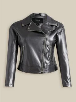 Faux Leather Metallic Moto Jacket -Clothing Shop 40055350 01203 flat