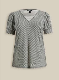 Studio Crepe V-Neck Puff Sleeve Top -Clothing Shop 40055547 05995 flat