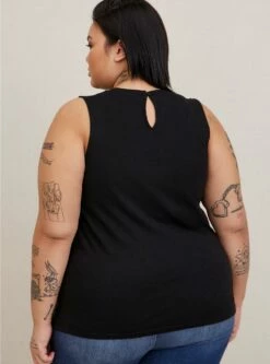 Cotton Modal Slub Lace Inset Mock Neck Tank -Clothing Shop 40060046 00684 av2