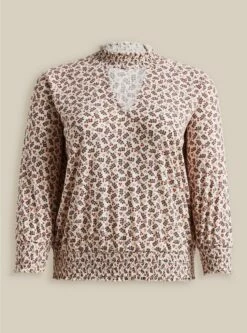 Textured Jersey Choker Neck Smocked Bottom Top -Clothing Shop 40060056 00115 flat