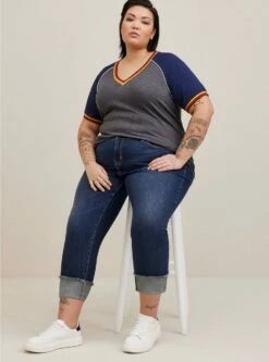 Super Soft Slub V-Neck Varsity Raglan Tee