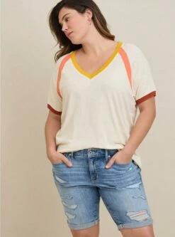 Super Soft Slub V-Neck Colorblock Raglan Tee