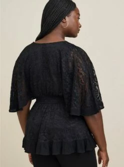 Stretch Lace Surplice Dolman Sleeve Top -Clothing Shop 40060111 00684 av2