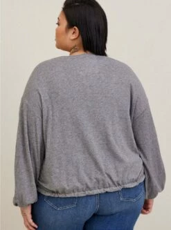 Cotton Modal Slub Drop Shoulder Tie Hem Long Sleeve Top -Clothing Shop 40060441 00147 av2