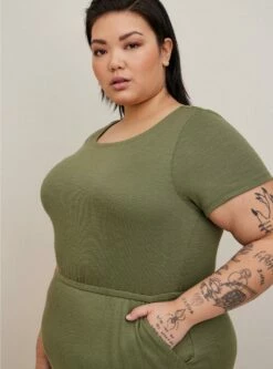 At The Knee Slub Rib Slit T-Shirt Dress -Clothing Shop 40070145 10321 av3