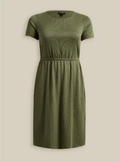 At The Knee Slub Rib Slit T-Shirt Dress -Clothing Shop 40070145 10321 flat