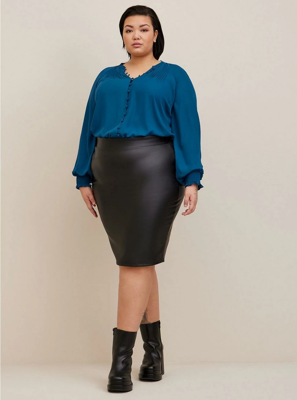 Georgette Smocked Blouson Sleeve Blouse 2 Georgette Smocked Blouson Sleeve Blouse - Image 2