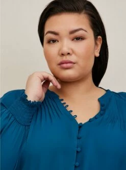 Georgette Smocked Blouson Sleeve Blouse 8 Georgette Smocked Blouson Sleeve Blouse -Clothing Shop 40080085 06637 av3