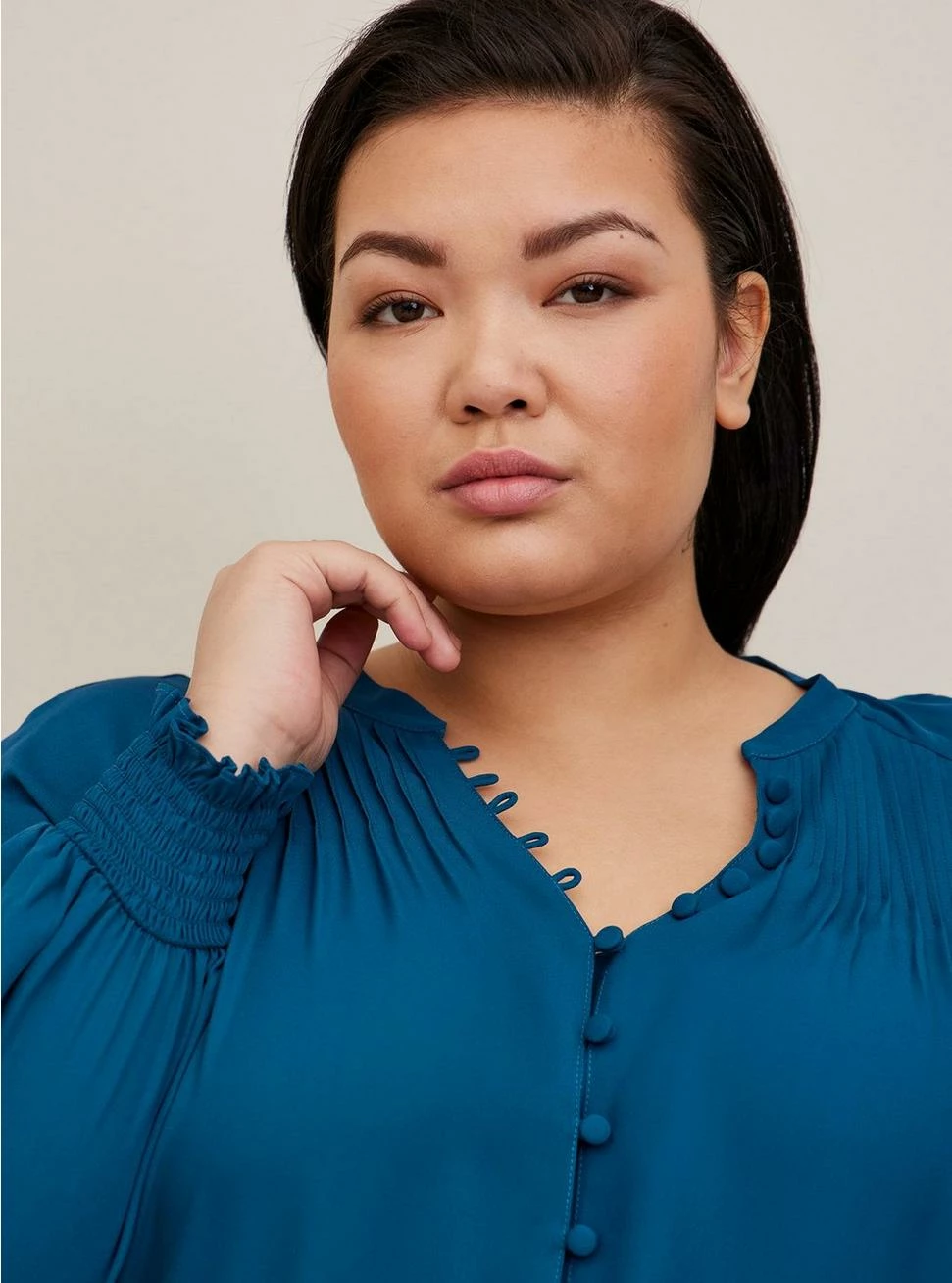 Georgette Smocked Blouson Sleeve Blouse 4 Georgette Smocked Blouson Sleeve Blouse - Image 4