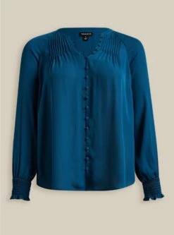 Georgette Smocked Blouson Sleeve Blouse 9 Georgette Smocked Blouson Sleeve Blouse -Clothing Shop 40080085 06637 flat