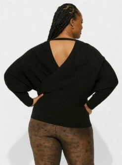 Ribbed Pullover Surplice Sweater -Clothing Shop 40085496 00684 av2