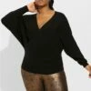 Ribbed Pullover Surplice Sweater
