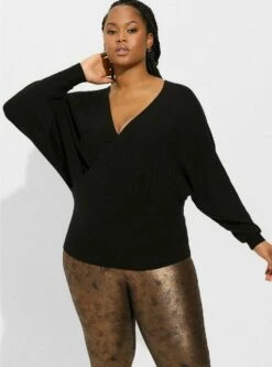Ribbed Pullover Surplice Sweater