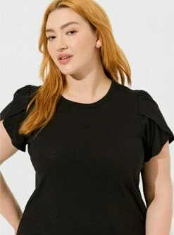 Cotton Slub Jersey Crew Neck Tulip Sleeve Tee -Clothing Shop 40086194 00684 av2