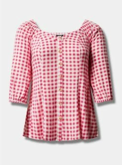 Fit & Flare Rayon Slub Button Up Long Sleeve -Clothing Shop 40086473 10461 flat