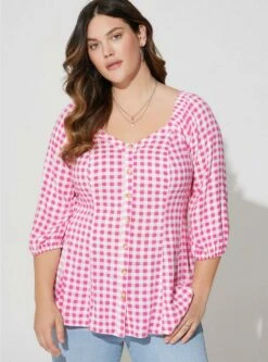 Fit & Flare Rayon Slub Button Up Long Sleeve