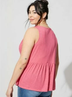 Cotton Modal Slub Ladder Trim V-Neck Babydoll Tank 7 Cotton Modal Slub Ladder Trim V-Neck Babydoll Tank -Clothing Shop 40086535 10207 av2