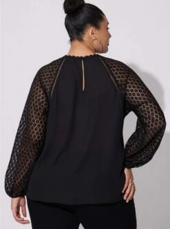 Georgette Lace Mix Sleeve Top -Clothing Shop 40090121 00684 av2