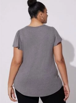 Girlfriend Signature Jersey V-Neck Flutter Sleeve Tee -Clothing Shop 40100020 00147 av3