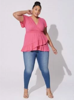 Cotton Modal Surplice Faux Wrap Top