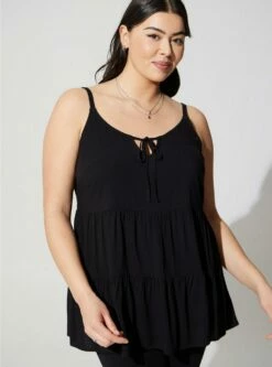 Rayon Slub Tiered Tie Front Cami