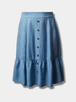 Midi Chambray Button Up Tiered Skirt -Clothing Shop 40105954 07501 flat