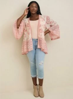 Textured Chiffon Flouncy Ruffle Kimono