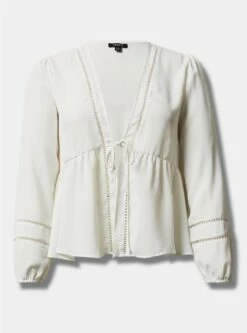 Textured Woven Trim Inset Kimono -Clothing Shop 40110865 06452 flat