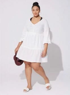 Mini Cotton Ruffle Long Sleeve Beach Dress -Clothing Shop 40130136 06452 av2