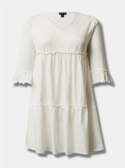 Mini Cotton Ruffle Long Sleeve Beach Dress -Clothing Shop 40130136 06452 flat