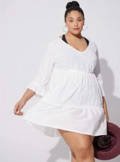 Mini Cotton Ruffle Long Sleeve Beach Dress