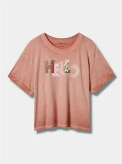 Hello Relaxed Fit Signature Jersey Crew Neck Roll Sleeve Crop Tee