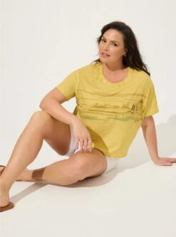 Desert Sun Relaxed Fit Super Soft Slub Crew Neck Crop Foil Tee