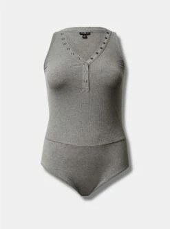Everyday Rib Curved Henley Bodysuit -Clothing Shop 40200055 00147 flat