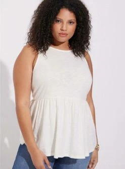 Cotton Modal Slub Boat Neck Babydoll Tank