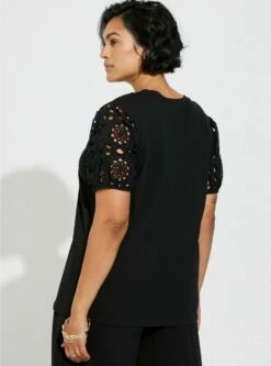 Cotton Crew Neck Eyelet Sleeve Top -Clothing Shop 40200101 00684 av2