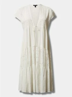 Cotton Eyelet Maxi Kimono -Clothing Shop 40200196 06452 flat