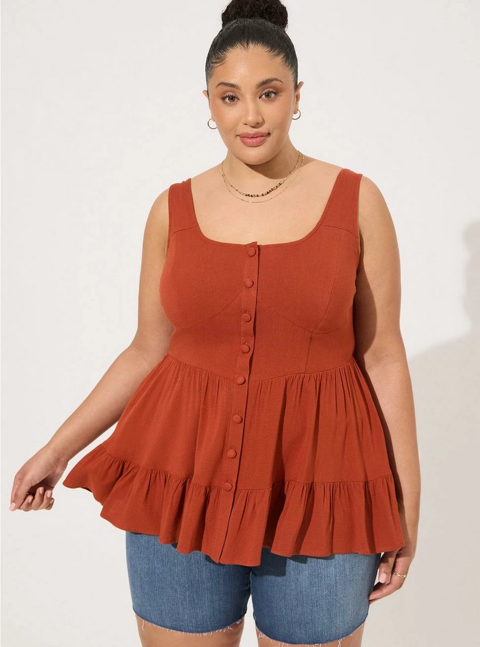 Fit And Flare Rayon Slub Corset Tank 1 Fit And Flare Rayon Slub Corset Tank