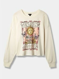 Sunshine Relaxed Fit Cotton Jersey Crew Neck Long Sleeve Crop Tee