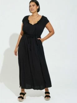 Maxi Textured Woven Double Slit Dress