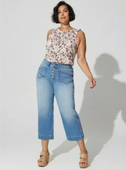 Crop Wide Leg Vintage Stretch Mid-Rise Jean