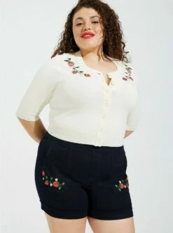 Retro Chic 5 Inch Lean Jean Embroidered Super Soft High-Rise Short